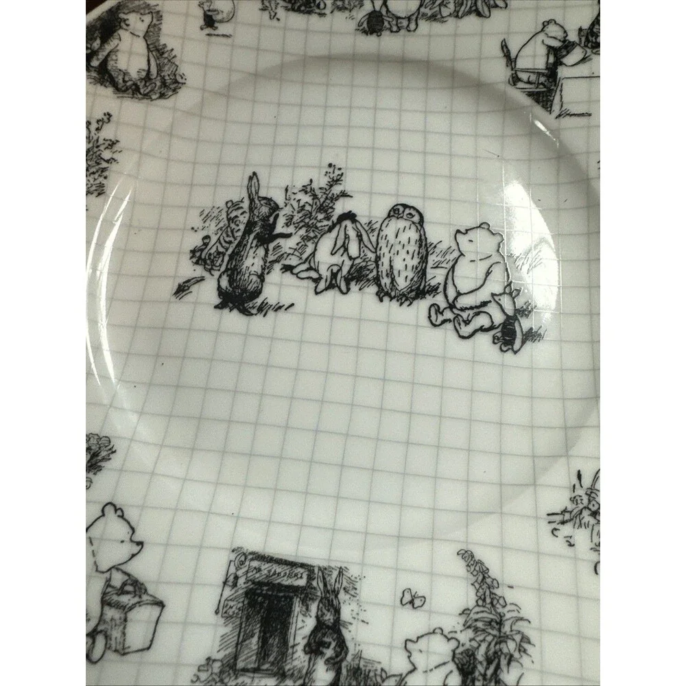Disney Winnie the Pooh Sketchbook Set of 2 Black & White Salad Plates 8” D